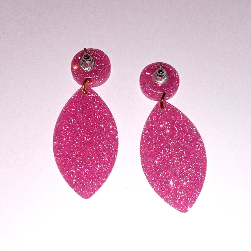Pink Glitter Football Earrings, Ladies Sport Earrings - Picture 6 of 6